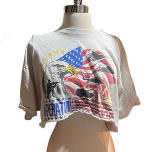 Vintage y2k operation enduring freedom military t shirt cropped Sz Extra large